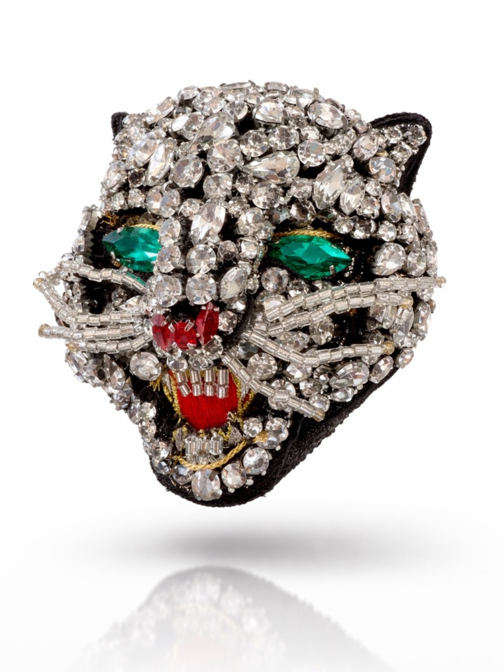 Wow! Crystal Embellished Panther Brooch - Silver & Green Accent